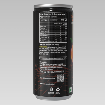 Haki Probiotic Soda, Zero Sugar, Zero Junk, Orange Fizz Cold Drink (250 ml) – Pack of 6 Cans