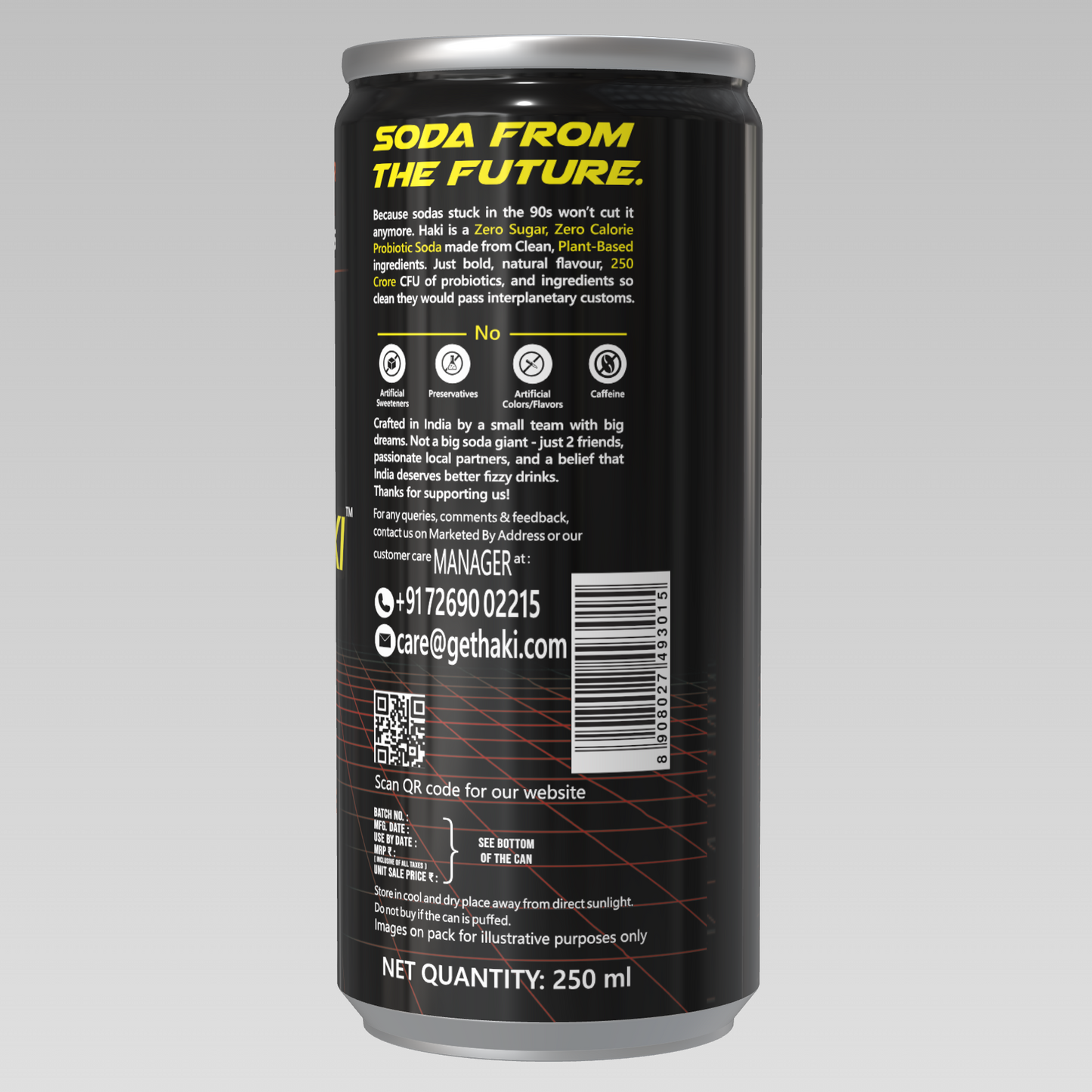 Haki Probiotic Soda, Zero Sugar, Zero Junk, Orange Fizz Cold Drink (250 ml) – Pack of 6 Cans