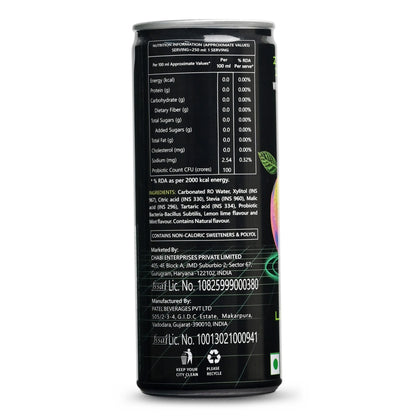 Haki Probiotic Soda, Zero Sugar, Zero Junk, Lemon Mint Fizz Cold Drink (250 ml) – Pack of 6 Cans