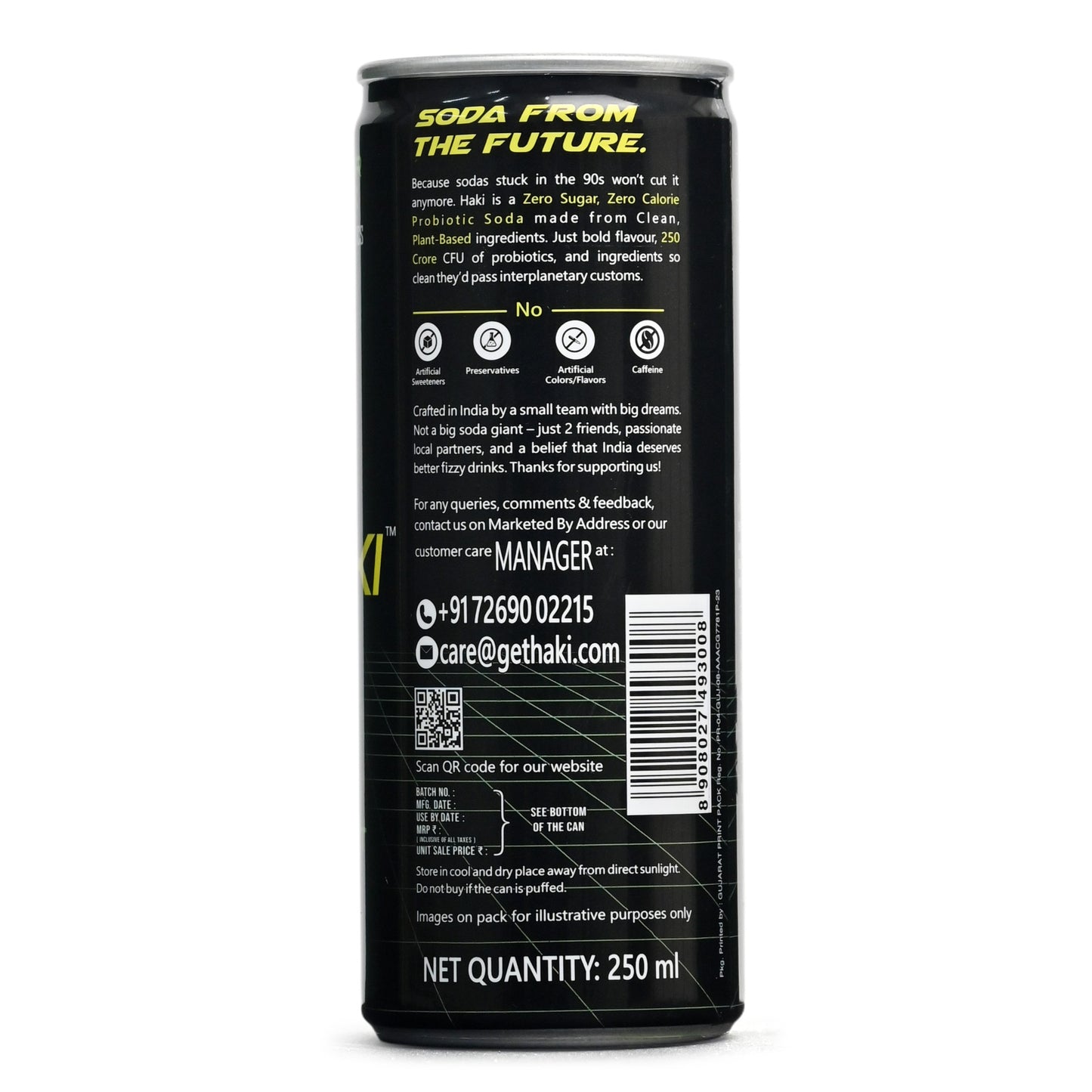 Haki Probiotic Soda, Zero Sugar, Zero Junk, Lemon Mint Fizz Cold Drink (250 ml) – Pack of 6 Cans