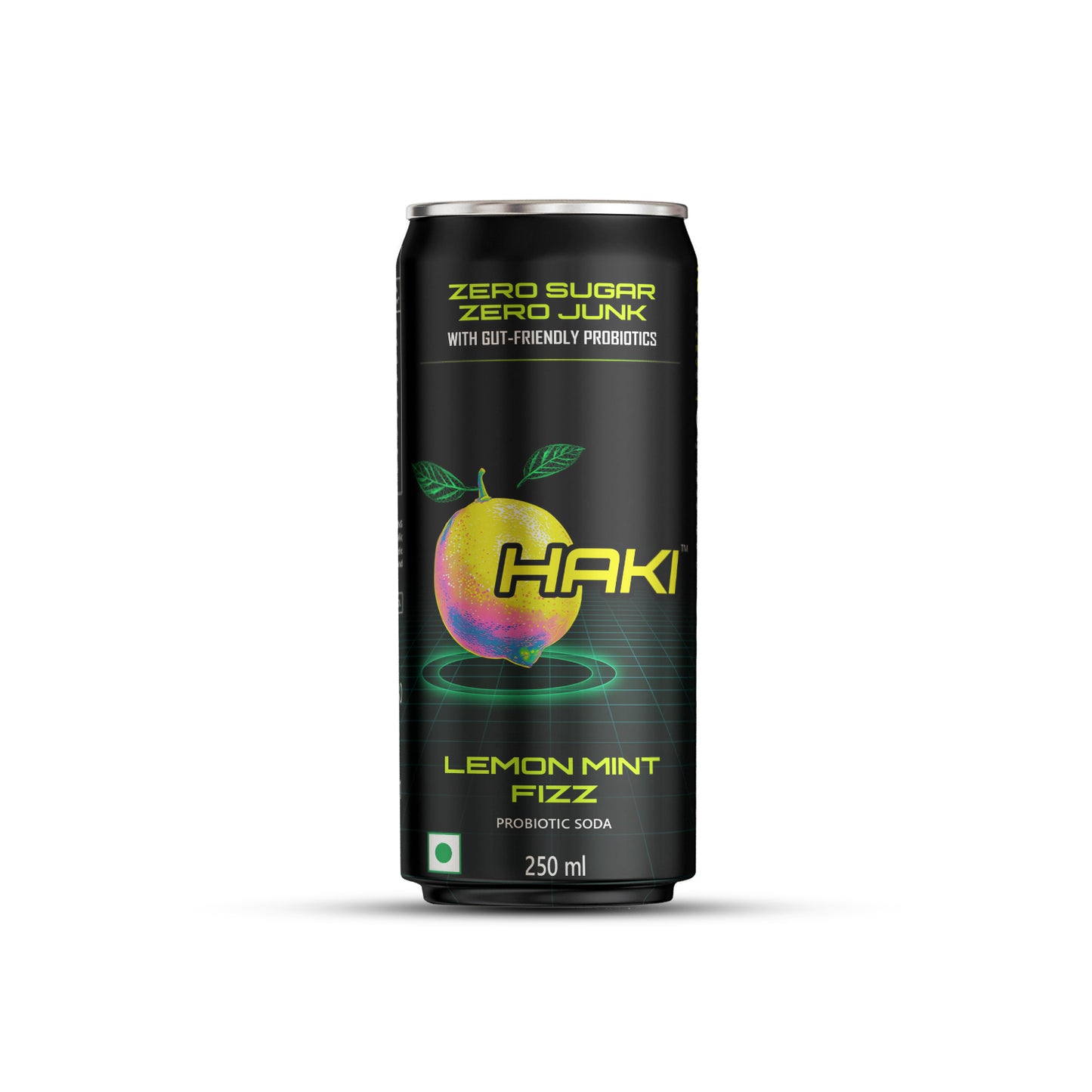 Haki Probiotic Soda, Zero Sugar, Zero Junk, Lemon Mint Fizz Cold Drink (250 ml) – Pack of 6 Cans
